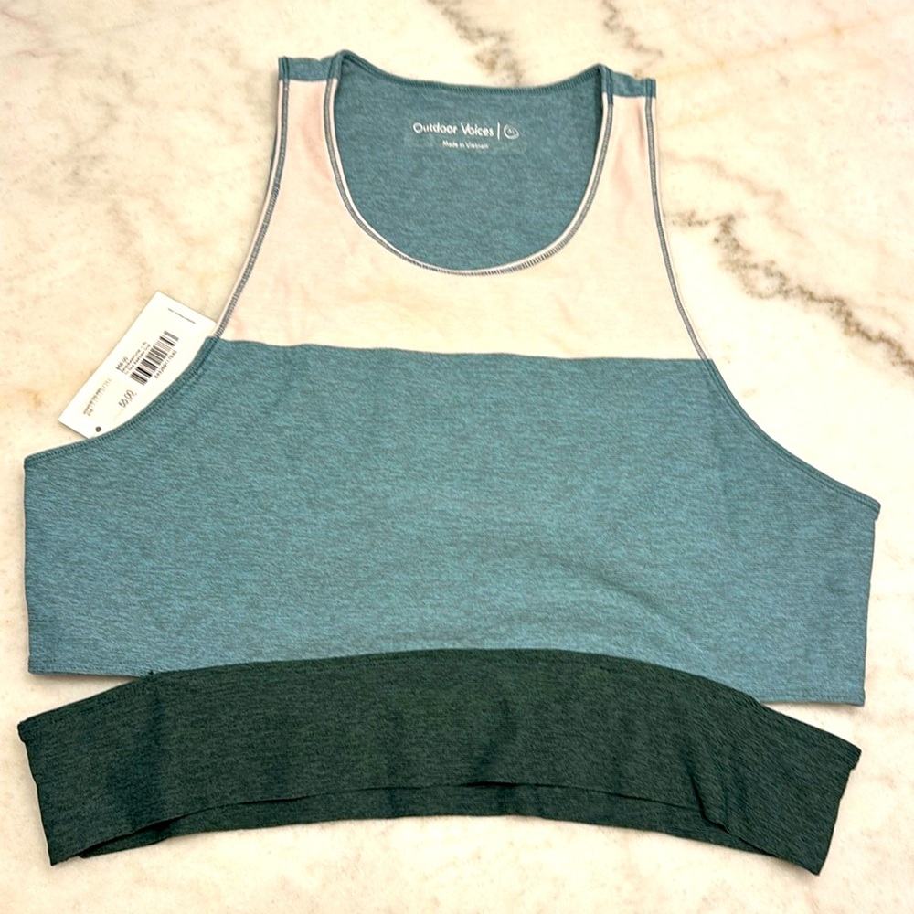 Outdoor Voices Blue and White Colorblock Tank Top